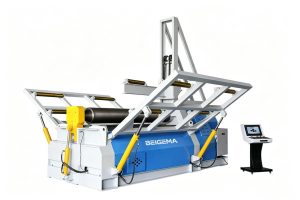 Hydraulic plate rolling machine with upper and side support systems