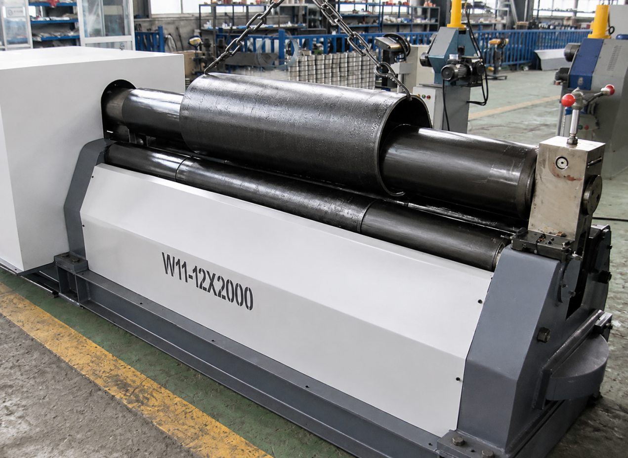 W11-12x2000 three-roll plate rolling machine with a steel cylinder on the top roll