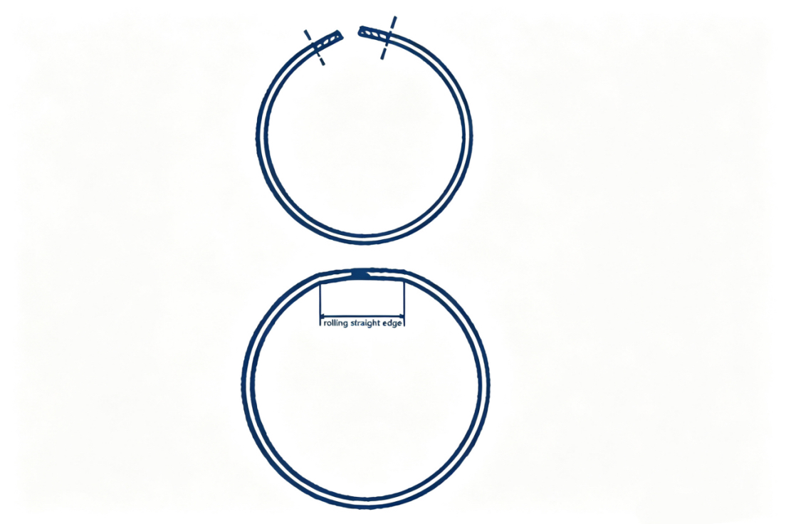 Diagram comparing a round cylinder seam with a cylinder that has a flat end