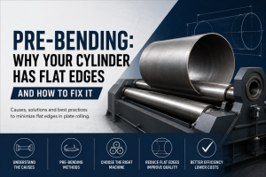 Plate roll pre-bending guide showing flat-end causes and correction methods