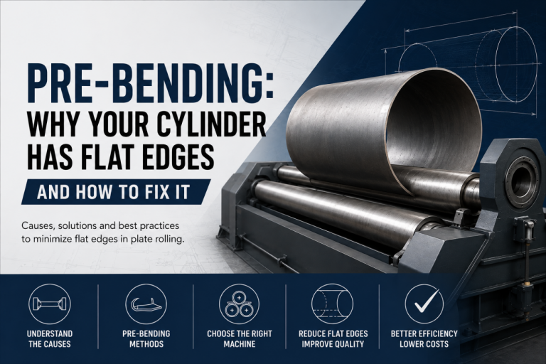 Plate roll pre-bending guide showing flat-end causes and correction methods