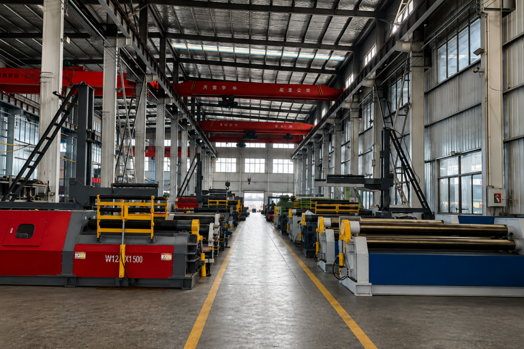 Plate rolling machine manufacturing workshop with several machine models