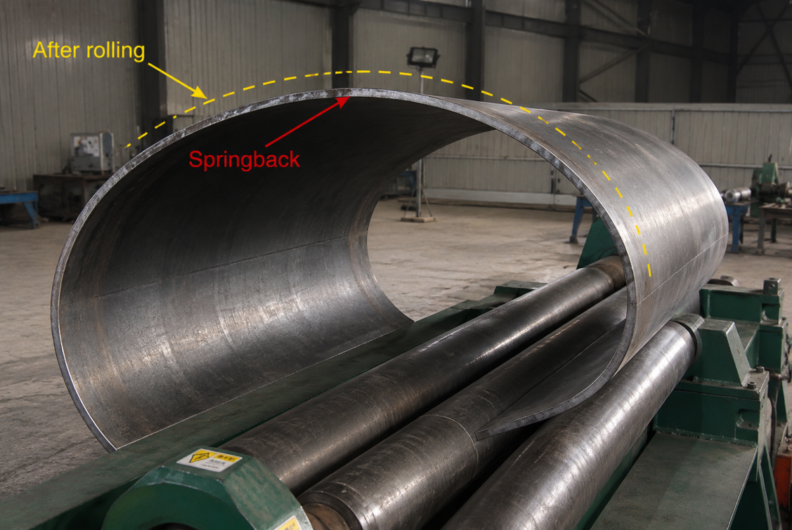 Rolled steel shell showing springback after plate rolling