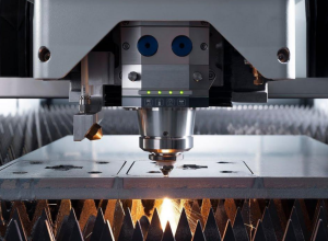 Diagram of a sheet metal fiber laser cutting system
