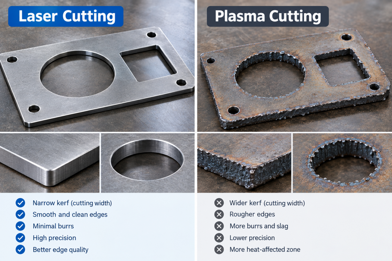 Illustrative comparison of laser and plasma cut edges