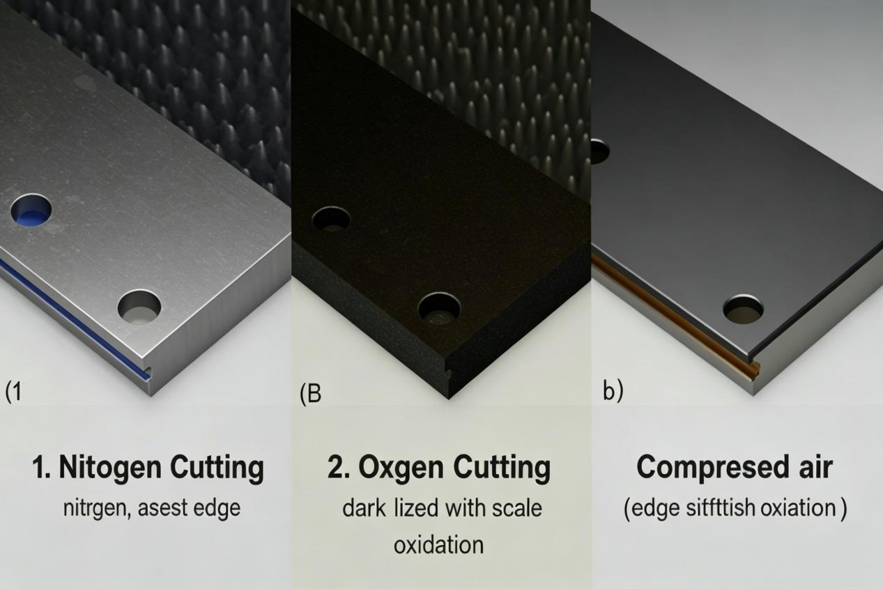 Illustrative comparison of assist gas effects on laser cut edges