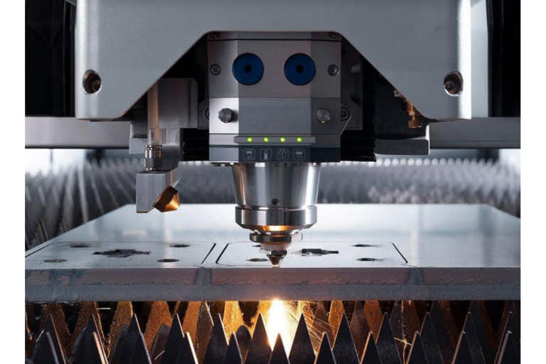 Diagram of a sheet metal fiber laser cutting system